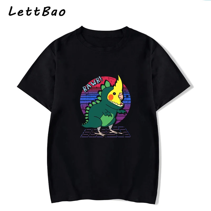 Camiseta de estilo Simple para mujer, prenda de vestir, de estética, Vaporwave, cacatúa, dinosaurio, pájaro, loro, Adul