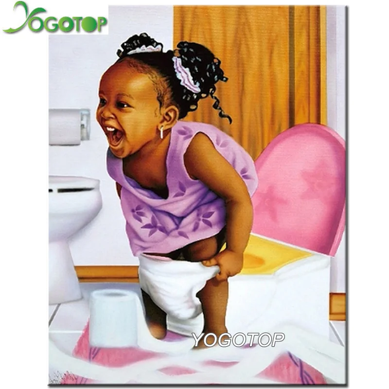 5D алмазная живопись сделай сам африканская маленькая девочка на унитазе вышивка