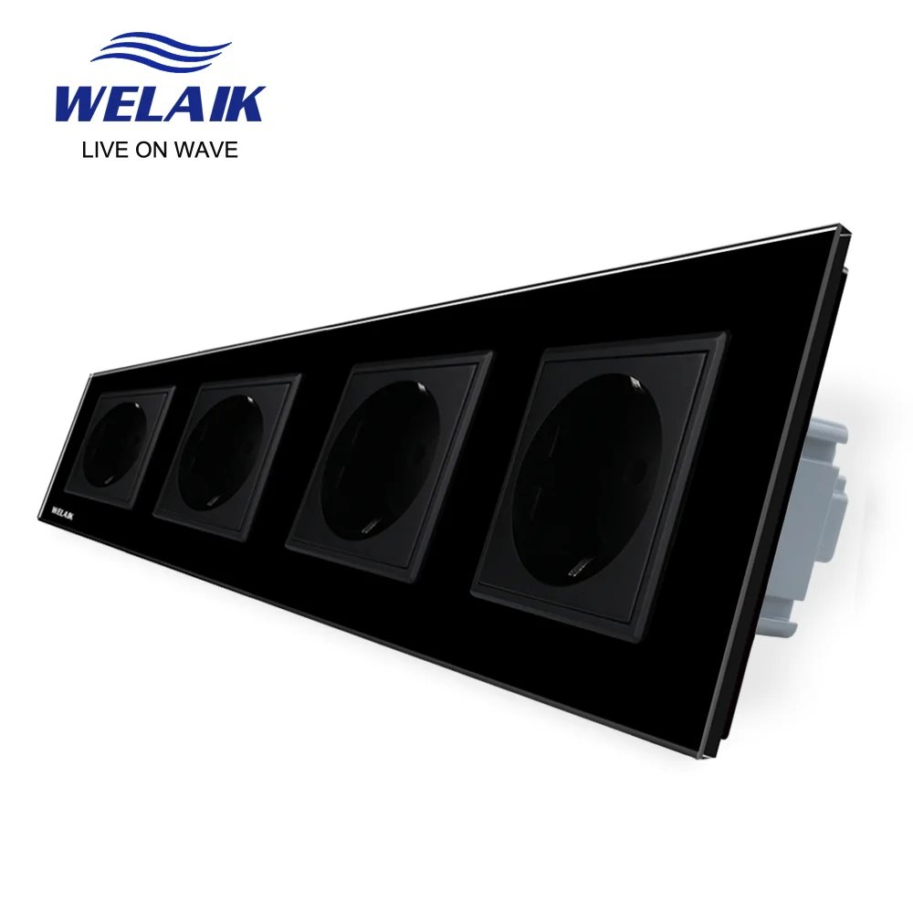 WELAIK EU 250V 16A 4Frame 293*80mm European-Standard Power-Socke Glass Panel Wall Socket Outlet A48EW | Обустройство дома