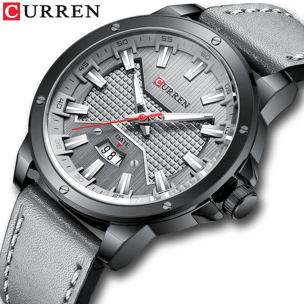 

Mens Watches,CURREN Watches Quartz Analog Calendar,Wrist Watch for Men, Fashion Waterproof Leather Band-gray