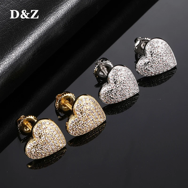 

D&Z New Heart Shape Studs Earrings For Women 4 Prong Tragus Cartilage Piercing Jewelry Hip hop Jewelry Brass Material