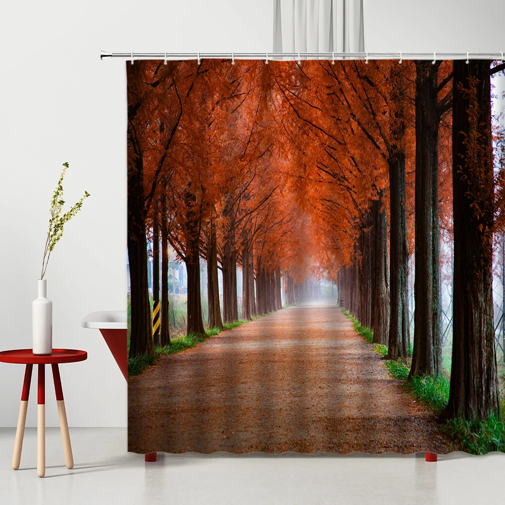 

Autumn Maple Shower Curtain Yellow Fallen Leaves Natural Scenery Living Room Romantic Decoration Hanging Painting Bath Curtains