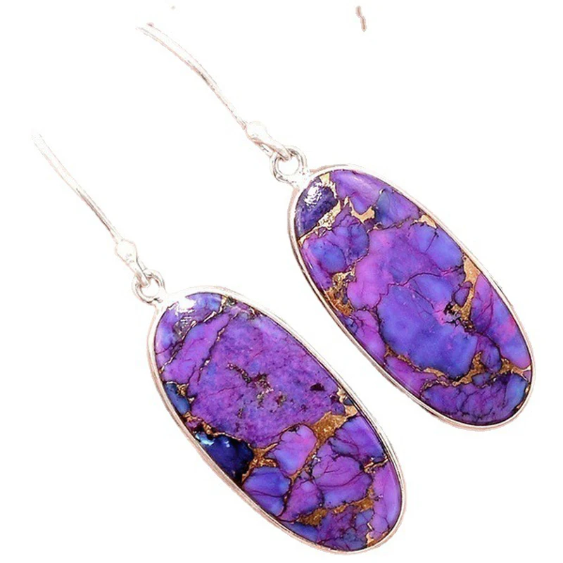 

New Bohemian Oval Purple Opal Earrings Vintage Jewelry Antique Silver Geometric Purple Stone Dangle Earrings for Women Ear Rings