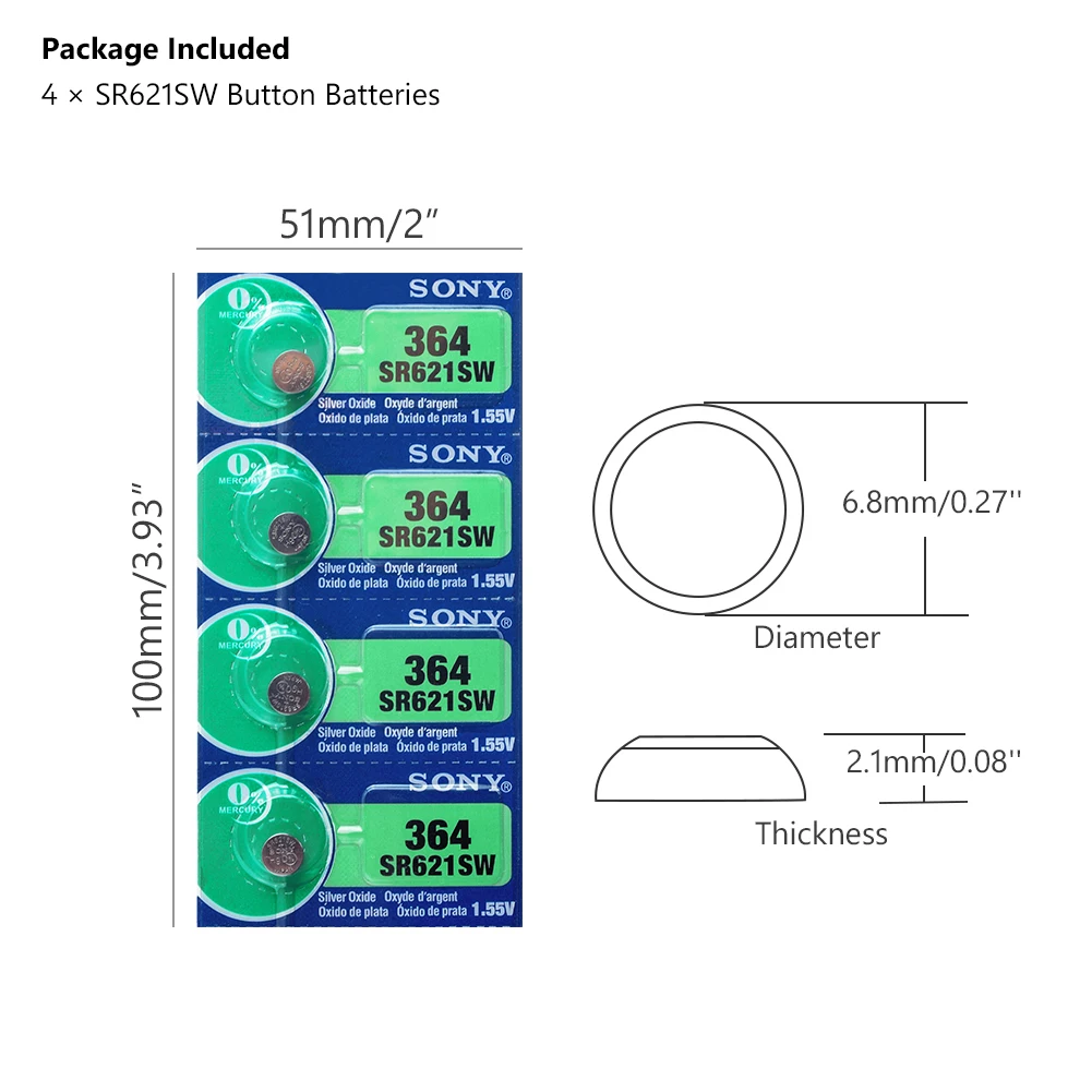 4 шт. для Sony 621 батарея часов AG1 LR621 sr621sw 364A 1 5 V LR60 Серебряная оксидная электронный