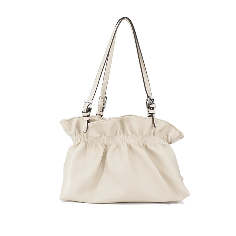 

Retro Totes Bags Solid Color PU Leather Ruches Women Shoulder Underarm Bag