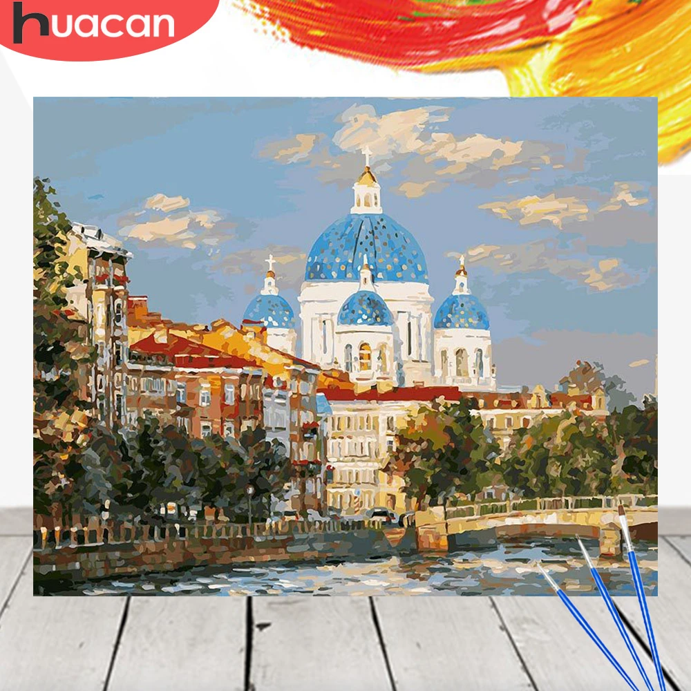 

HUACAN картина маслом по номерам городской пейзаж акриловый рисунок Холст Картина Настенная живопись DIY домашний Декор подарок