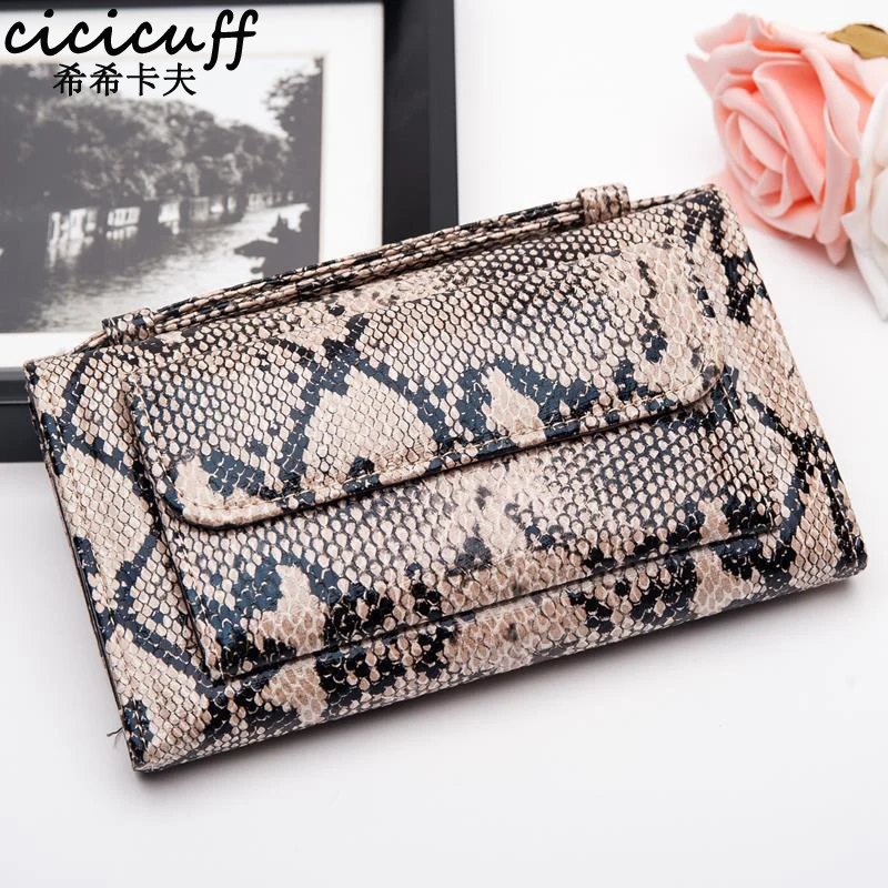 

CICICUFF Snake Pattern Ladies Cow Leather Day Clutches Fashion Purses and Handbags Shoulder Messenger Bag Long Wallets for Women