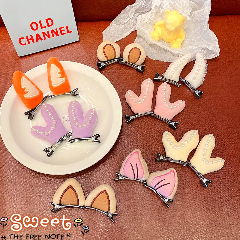 Милые плюшевые серьги-клипсы милые жемчужные кошачьи уши острые рога медведь