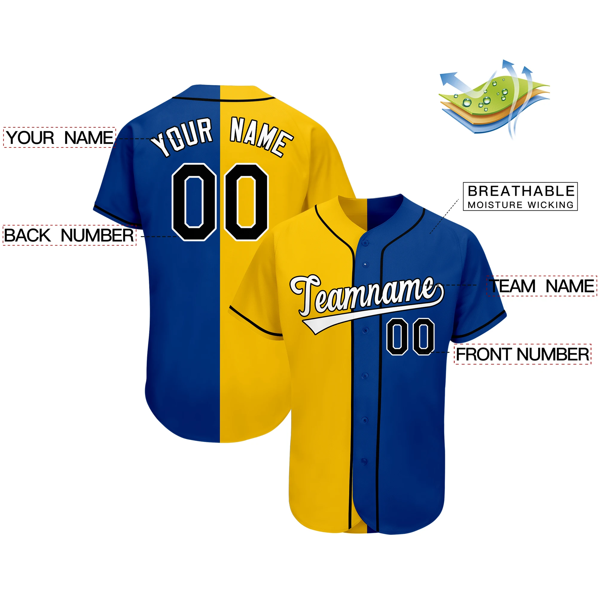 Custom Men/Children Fashion Hit Color Baseball Jersey Button Design Outdoor Sport Shirt Printed With Your Team Name/Number/Logo