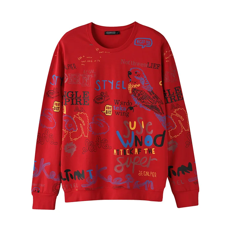 

Sweatshirt Graffiti Men Printed Autumn Hip Hop Oversized Tracksuit Streetwear Red Cotton Pullover