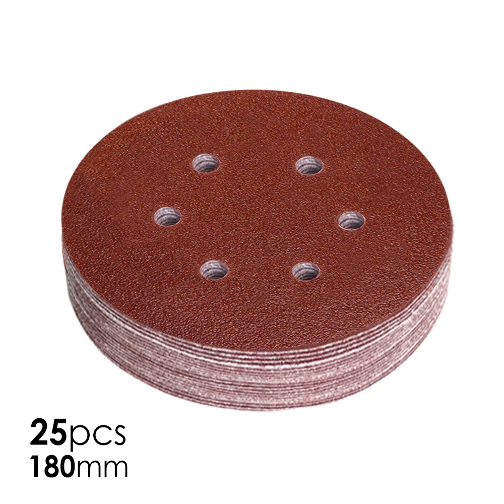 

25pcs 7" 180mm Sanding Disc Abrasive Sandpaper Round Sand Paper 6-Holes Hook & Loop for Orbital Sander Tools Accessories