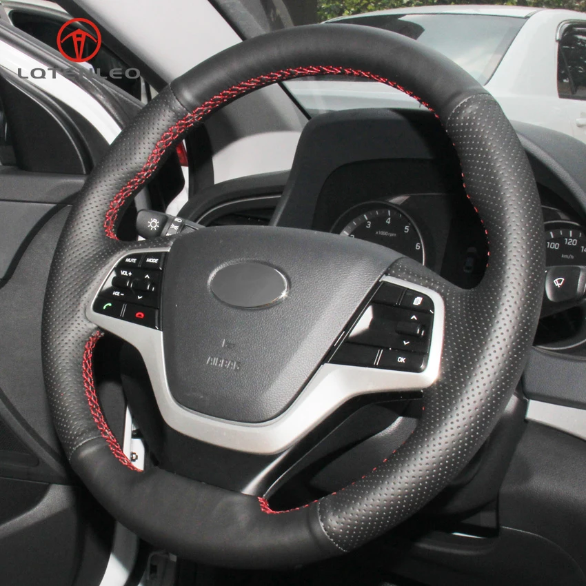 

LQTENLEO Black Genuine Leather DIY Hand Car Steering Cover for Hyundai Elantra 4 2015-2019 Solaris 2017-2019 Accent 2017-2019