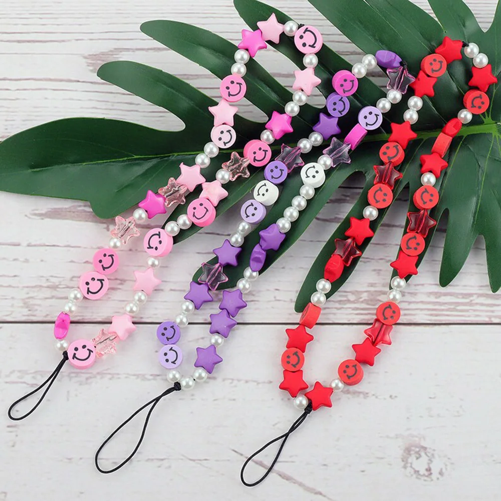 Bohemian ethnic style fashion five-pointed star smiley soft ceramic beads ladies mobile phone chain jewelry lanyard