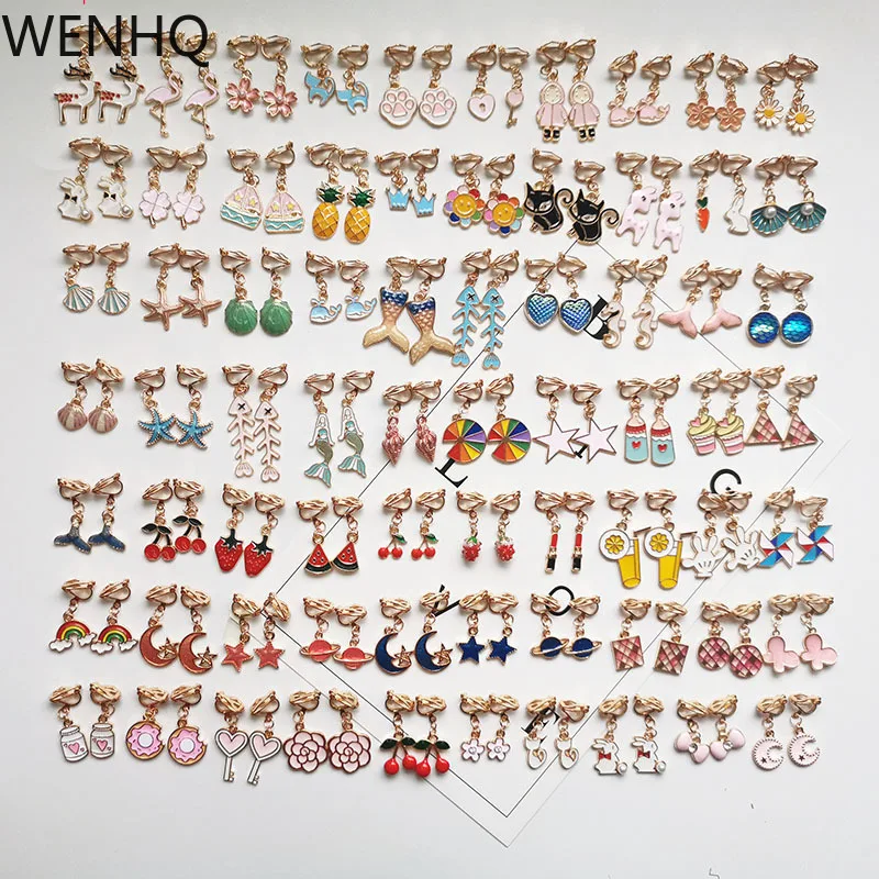 Серьги-клипсы WENHQ в виде планшетов, милые маленькие серьги-каффы в виде животных, силиконовая подушка, зажим для ушей