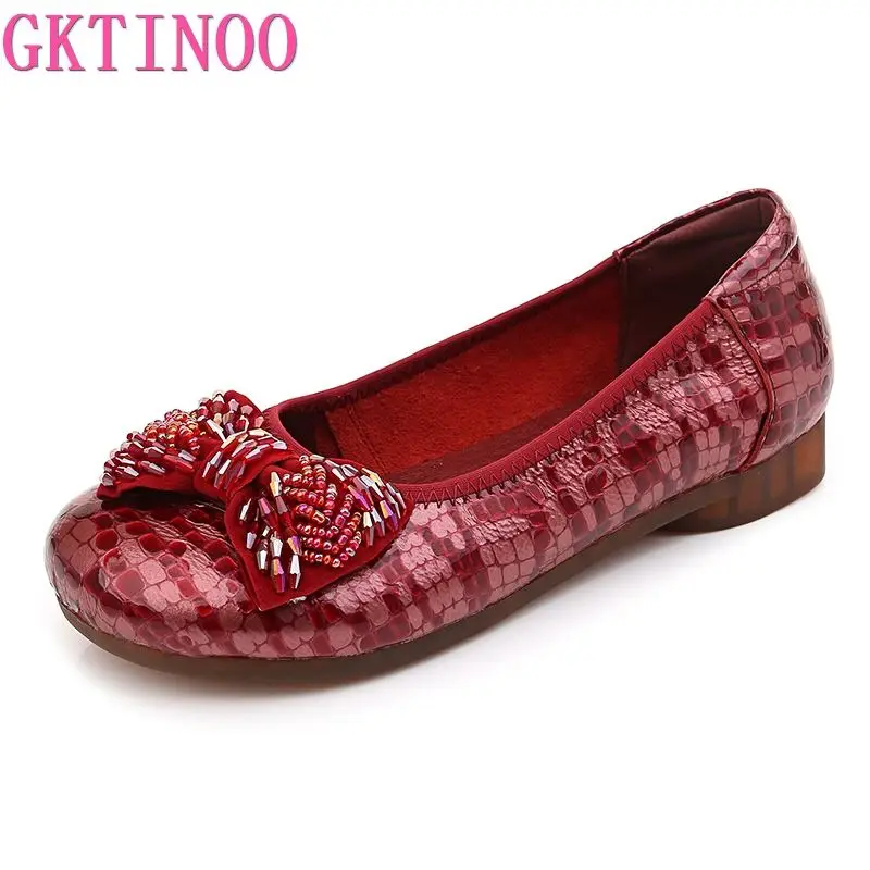 Повседневные туфли GKTINOO из натуральной кожи на плоской подошве с бантом слипоны