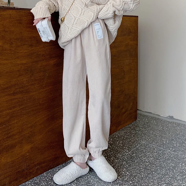 

Throwback rope recreational straight tube wide leg pants women's high waist vertical band foot cordrette pants