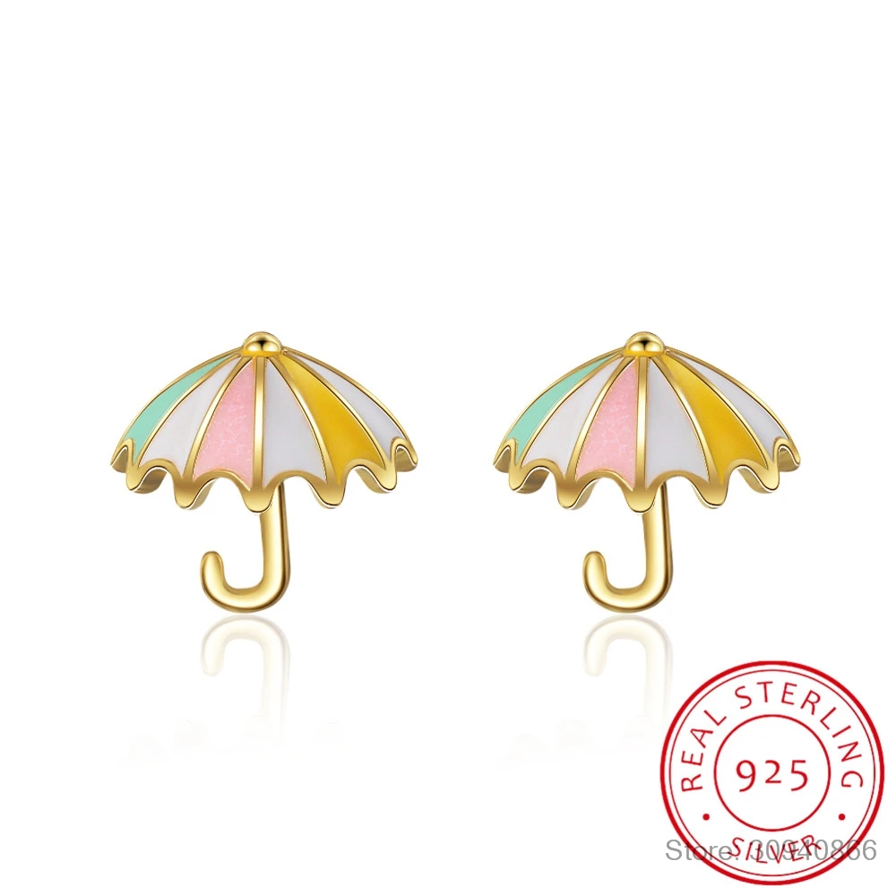 

925 Sterling Silver Colourful Small Umbrella Earrings Simple For Women Girls Gift Sterling Silver Fine Jewelry Bijoux