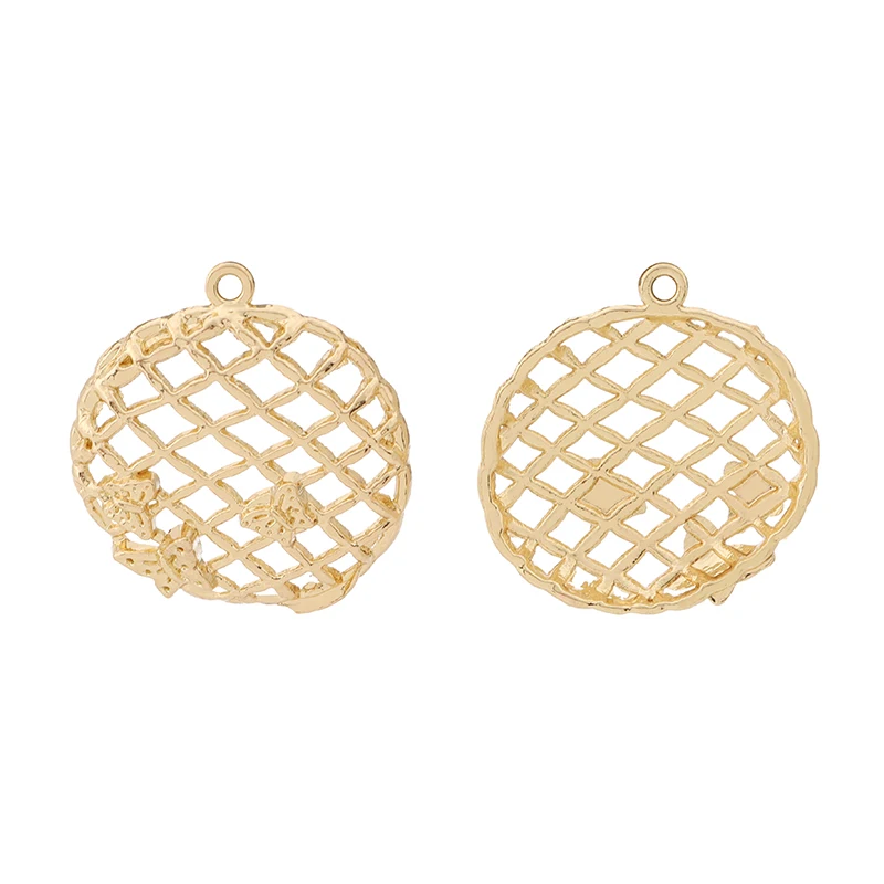

20 x Gold Color Round Reticulate with Butterflies Charms Pendants for DIY Earrings Jewelry Making Accessories 27x25mm
