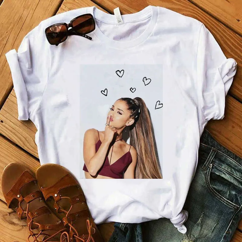 Ариана Гранде принт повседневные футболки женская одежда белые летние топы с