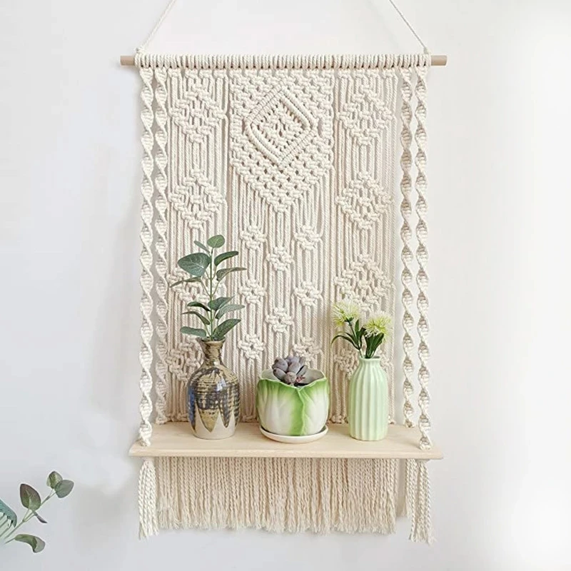 Макраме настенные плавающие полки Подвеска для цветов с кисточками настенная