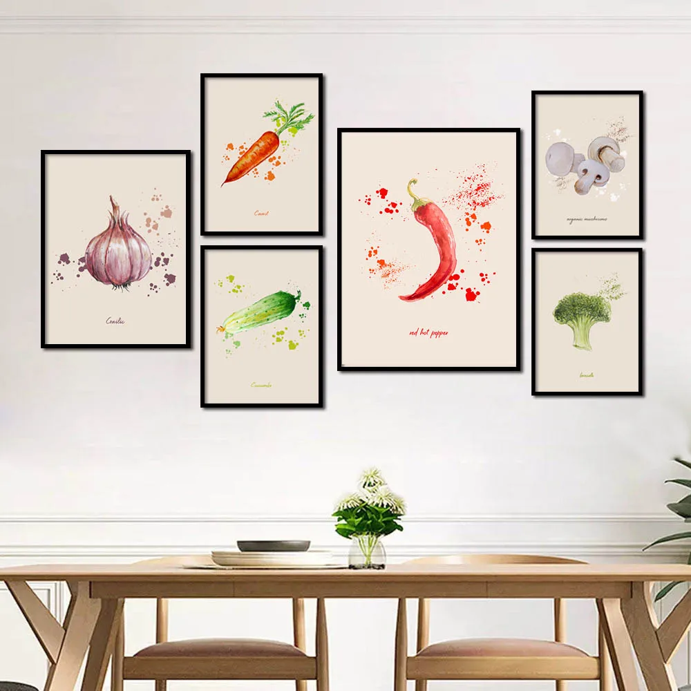 

Watercolor Fruits Vegetables Carrot Pepper Modern Nordic Posters and Prints Wall Art Canvas Painting Wall Pictures Kitchen Decor