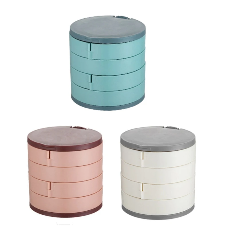 

Jewelry Organizer Case with Mirror 4 Layers 360 Degree Rotating Storage Box Necklace Bracelet Ring Earring Display Tray Holder