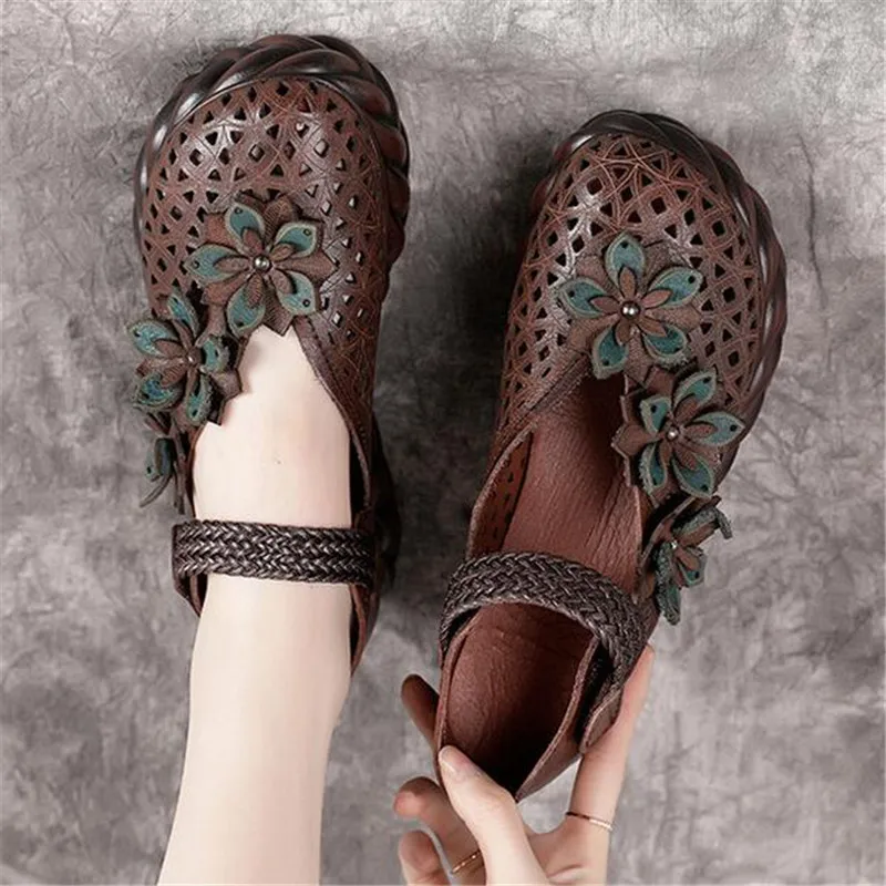 Сандалии женские из коровьей кожи модные элегантные босоножки с перфорацией