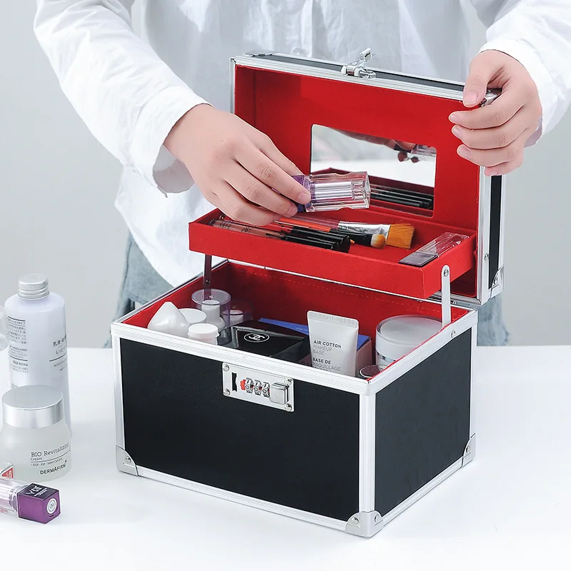 

Cosmetic Case Aluminum Alloy Makeup Tool Case Professional Two-layer Beauty Large Aluminum Nail Case