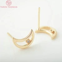 10pcs moon 107mm 24k gold color brass with zircon moon stud earrings pins high quality diy jewelry findings accessories