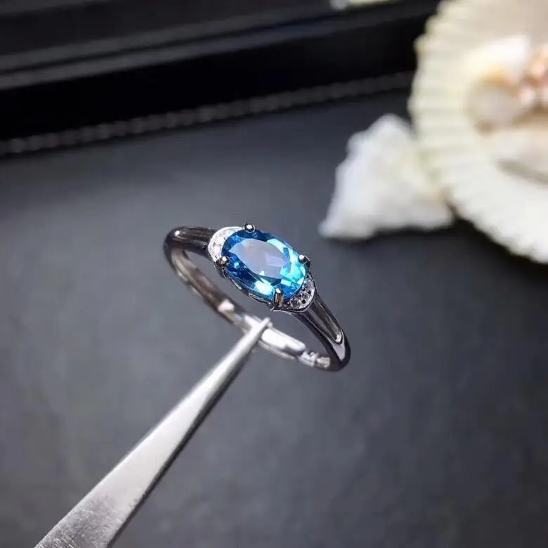 

HML& The new original design blue topa craft faceted opening adjustable ring shines light luxury charm women silver jewelry