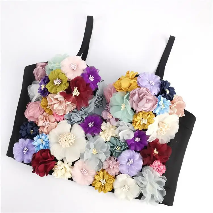 

2022 New Flower Short Multi-Color Sling Push Up Night Club Bralette Women Bra Cropped Top Vest Plus Size Fishbone Sling