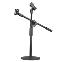 dual purpose desktop microphone stand with anti slip metal base 2 mic clips adjustable mic stand boom arm for speech recording