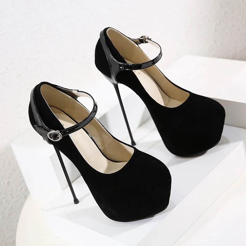 

New Classic Suede Black High Heel Women's Single Shoes 16cm Women Pumps