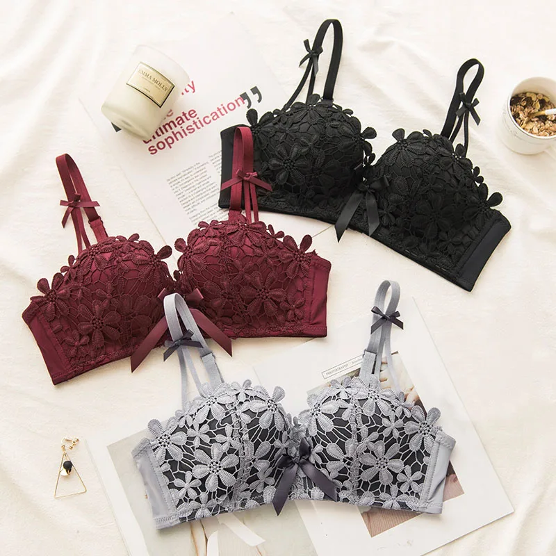 Женский кружевной бюстгальтер с чашками пуш ап без косточек|Бюстгальтеры| |