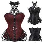 Корсет с воротником-халтером, топ, готические корсеты и бюстье в стиле стимпанк, цвет черныйкрасный, кожаный корсет, Корректирующее белье