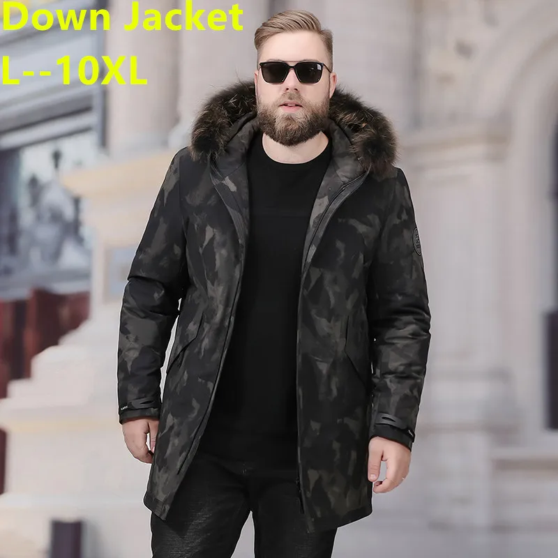 1 Большой размер 10XL 8XL мужская зимняя куртка Россия длинное пальто шапка меховой воротник Толстая ветрозащитная 90% белая куртка на утином пуху Мужская-25 градусов - Цвет: 1