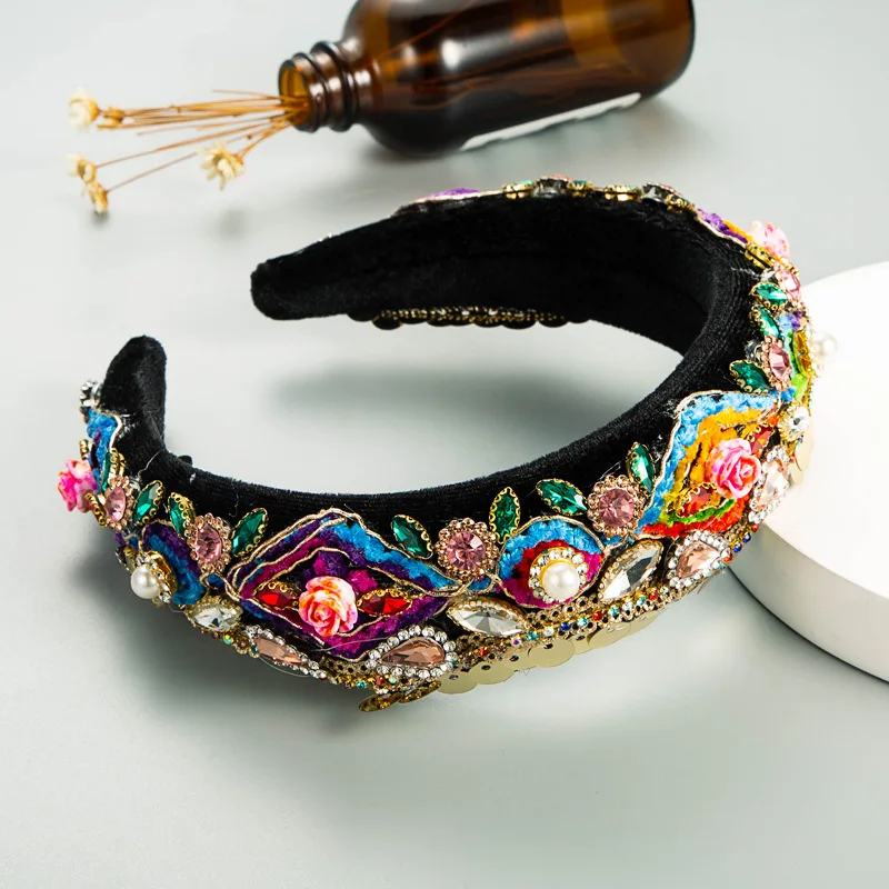 

Baroque Hair band for women Ethnic style colorful cloth pearl rhinestones Head bands women's Hairbands Headwear Hair Accessorie