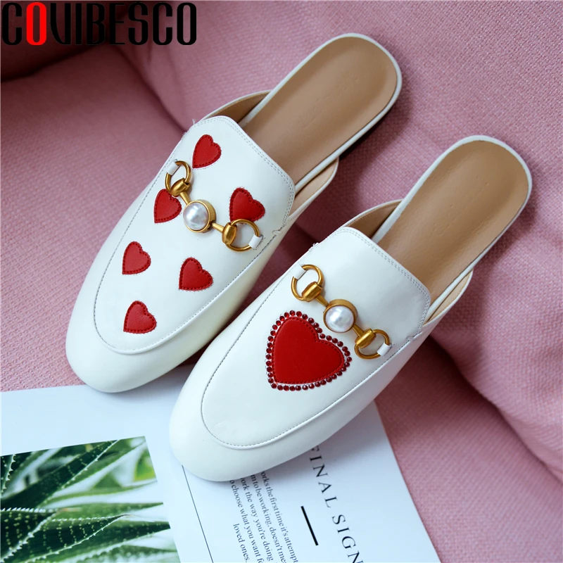 

COVIBESCO Genuine Leather Women Sandals Spring Summer Fashion Casual Mules Pearl High Quality Slippers Newest Flats Shoes Woman