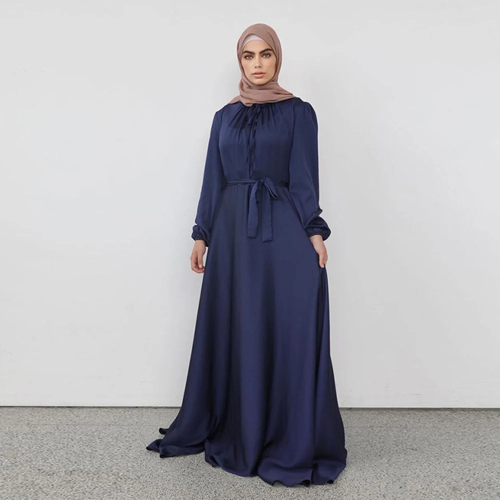 Elegant Abaya Dubai Turkey Arabic Muslim Satin Dress For Women Islam Caftan Marocain De Soiree Vestido Robe Longue Femme Kaftan