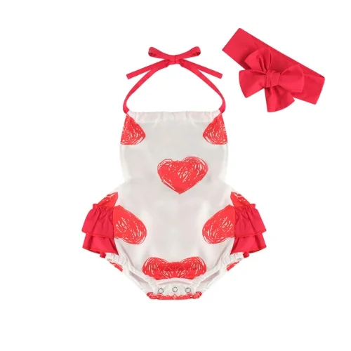 Ко Дню Святого Валентина наряд для девочек без рукавов с рисунком сердечек и