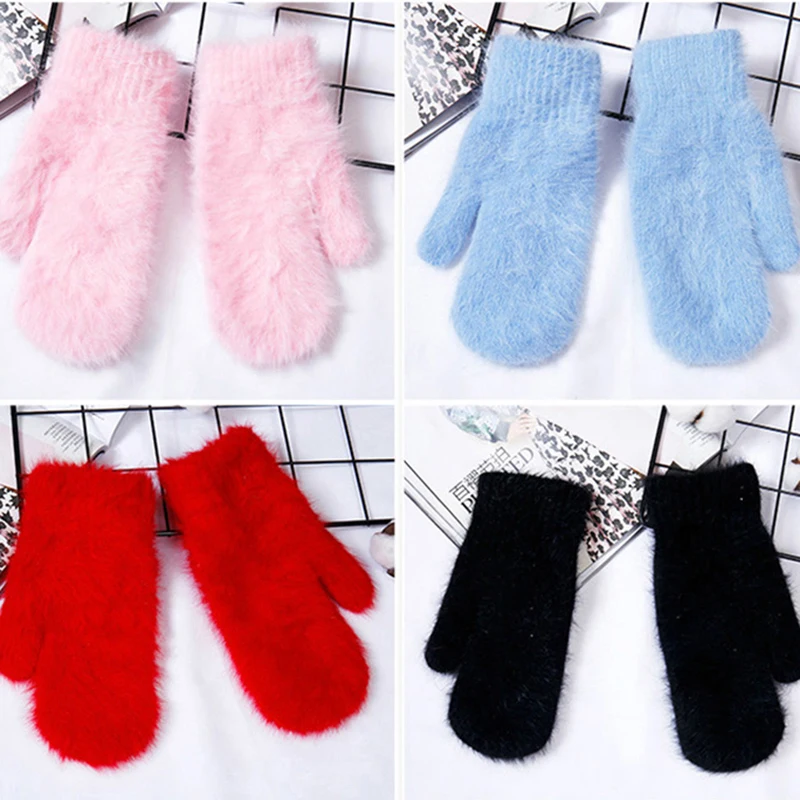 

Thicker Cashmere Velvet Warm Wrist Mittens Ladies Cute Fingerless Solid Gloves Xmas Gift Lovely Female Winter Knit Wool Gloves