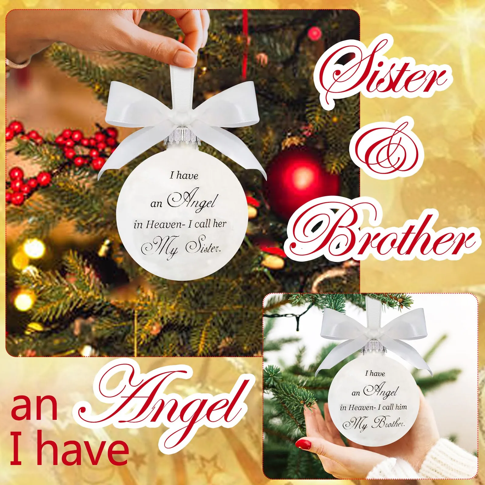 

1PC Christmas Plastic Round Shape Memorial Pendant I Have An Angle In Heave For Brother And Sister Xmas Tree Hanging Decoration