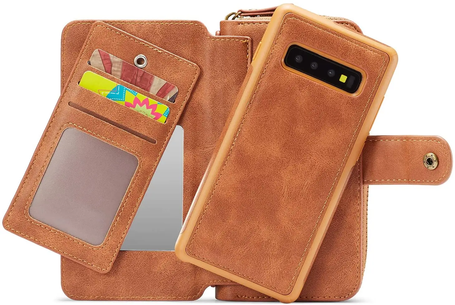 

Samsung S20 Wristlet Wallet Cellphone Purse Handbag,Hand Strap Zipper Case with Mirror-11 Card Holder-Coin Large