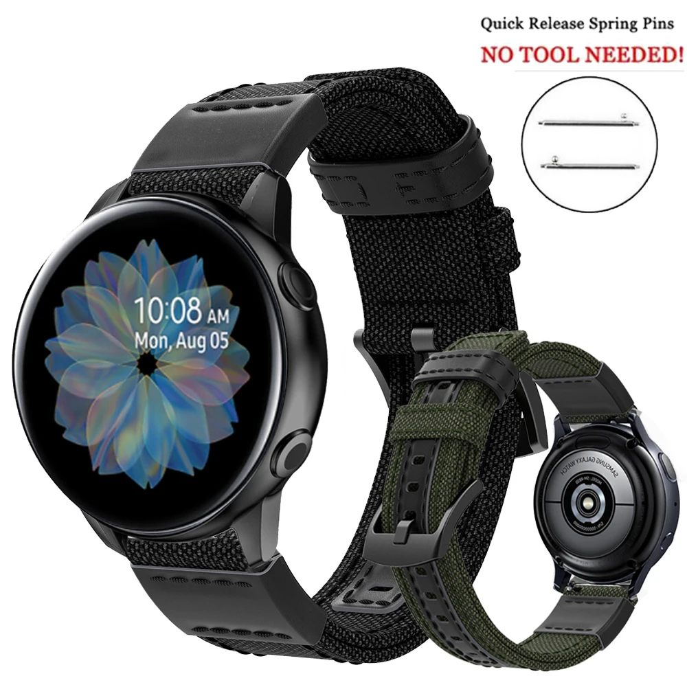 Ремешок для часов Active2 20 мм плетеный холщовый Браслет samsung active 2 40 44 amazfit bip GTR GTS