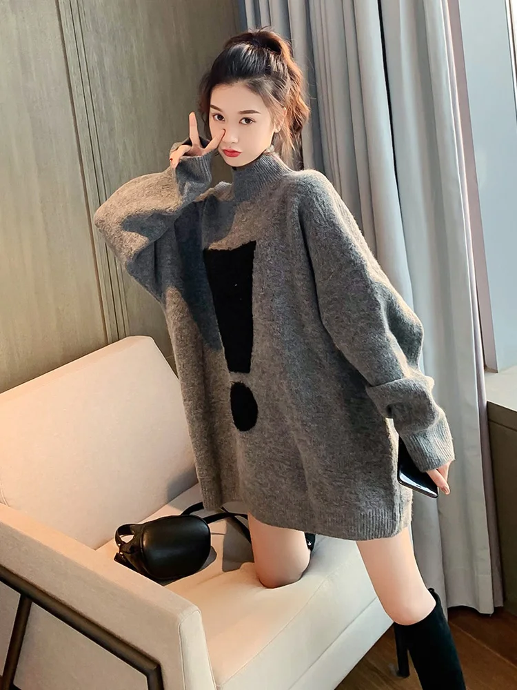 Свитер женский свободный Exteriors Exclamatory Mark Новый Осень Зима 2020 мода средней длины