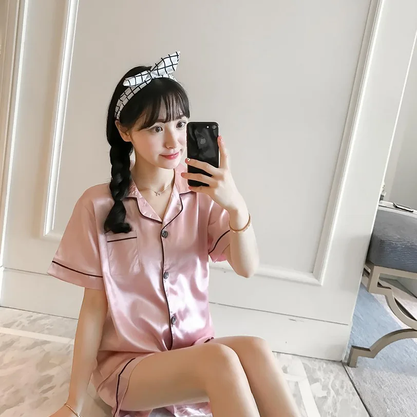 Женская одежда для сна пижамный комплект шелковая пижама девочек короткая