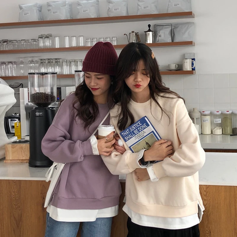 

Female Student Fake Two-Piece Spring and Autumn Sweater 2021 New Korean Style Loose Slimming and All-Matching Lazy Style Top