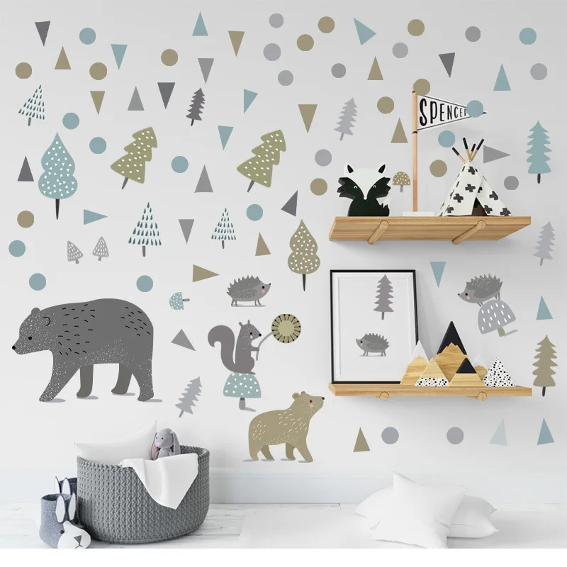 

Nordic Bear Wall Sticker Children Room Living Room Bedroom Wall Decor Decal Kindergarten Self-adhesive Wallpapers