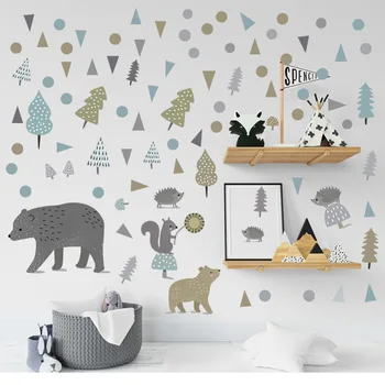Nordic Bear Wall Sticker Children Room Living Room Bedroom Wall Decor Decal Kindergarten Self-adhesive Wallpapers