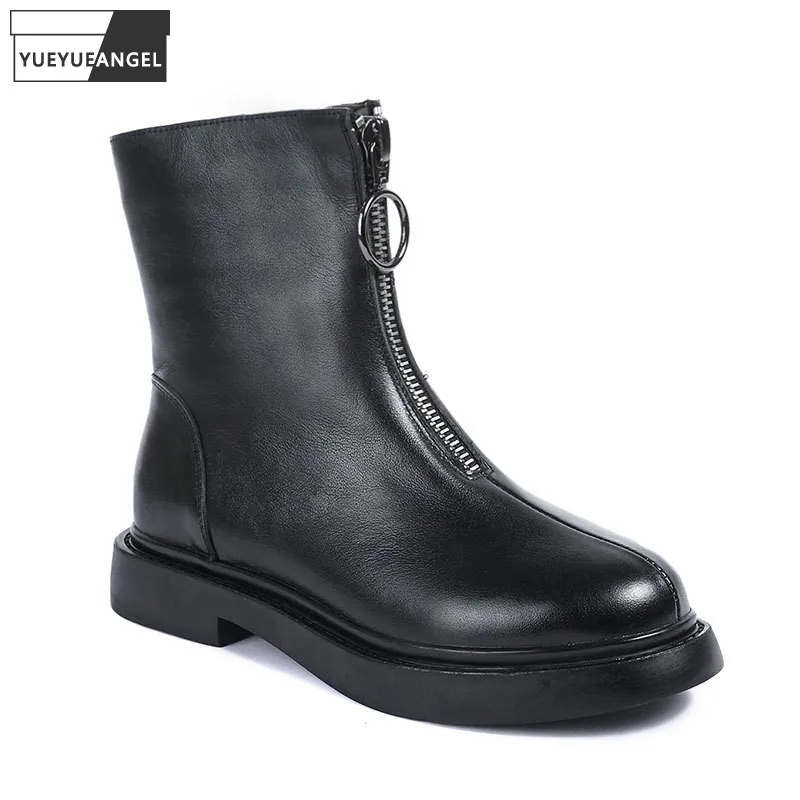 

Ботильоны женские на молнии, винтажные дизайнерские, натуральная кожа, на плоской подошве, модная Рабочая обувь в стиле панк, зимние сапоги, ...